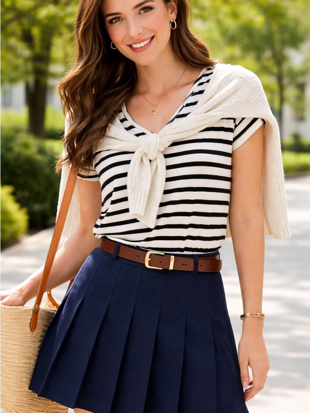 Philosophy Striped Tee Black White V Neck Soft Stretch Top Preppy Casual M